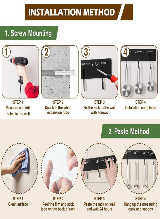 ProtectHobby 2 Pack Measuring Cups and Spoons Hanging Rack, Black Hanging Cups and Spoons Rack, Space Saving Kitchen Utensil Holder, Including Screw and Adhesive Mounting - Image 5